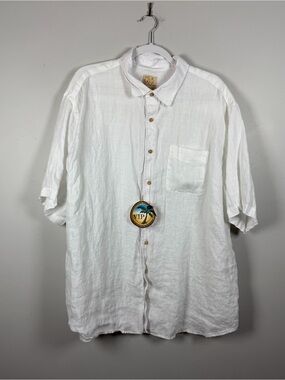 Jos A Bank Shirt Men's Size XXL 100% Linen White Casual Short Sleeve Camp Button